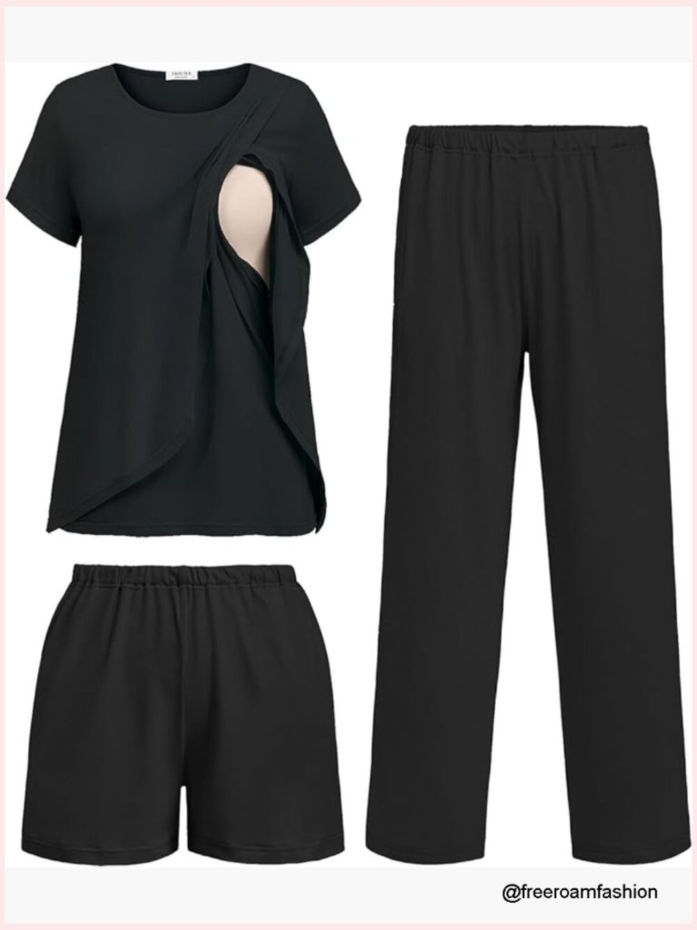 3 Piece Maternity Nursing Pajama Set Short Sleeve Sleepwear with Shorts & Pants